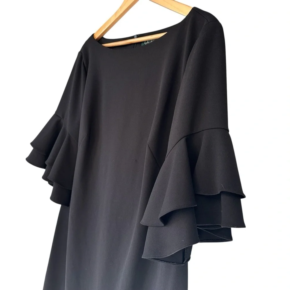 Lauren Ralph Lauren Black Long Sleeve Ruffle Dress, 16